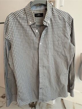 Mexx Men's Blue and White Plaid Button-Down Shirt
